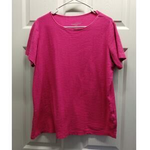 Woman Within Size 14/16 Medium Hot Pink Waffle Knit Short Sleeve T-Shirt